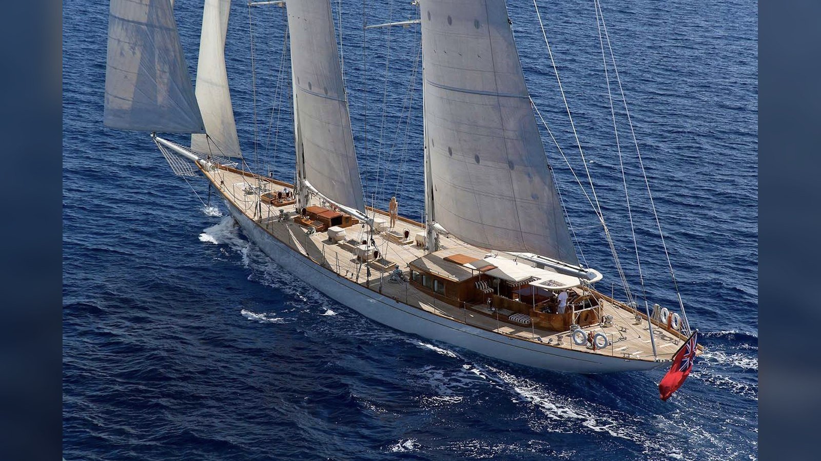 Gweilo, a two-masted wooden schooner, under sail