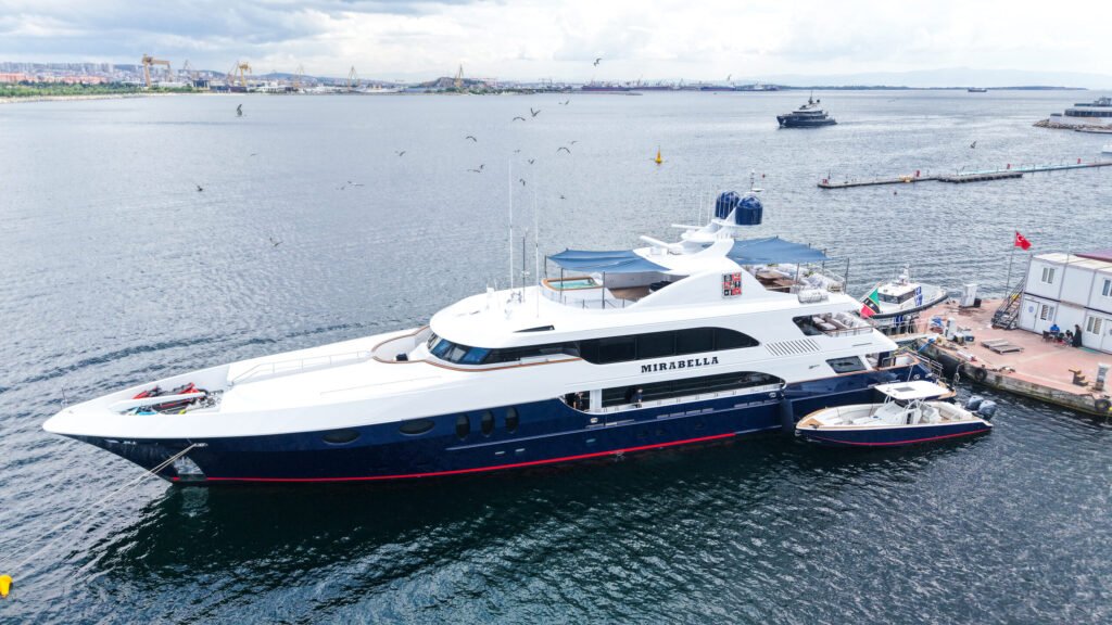 M/Y Mirabella exterior profile after her 2026 refit at Reviva Refit, Mengi Yay Shipyard