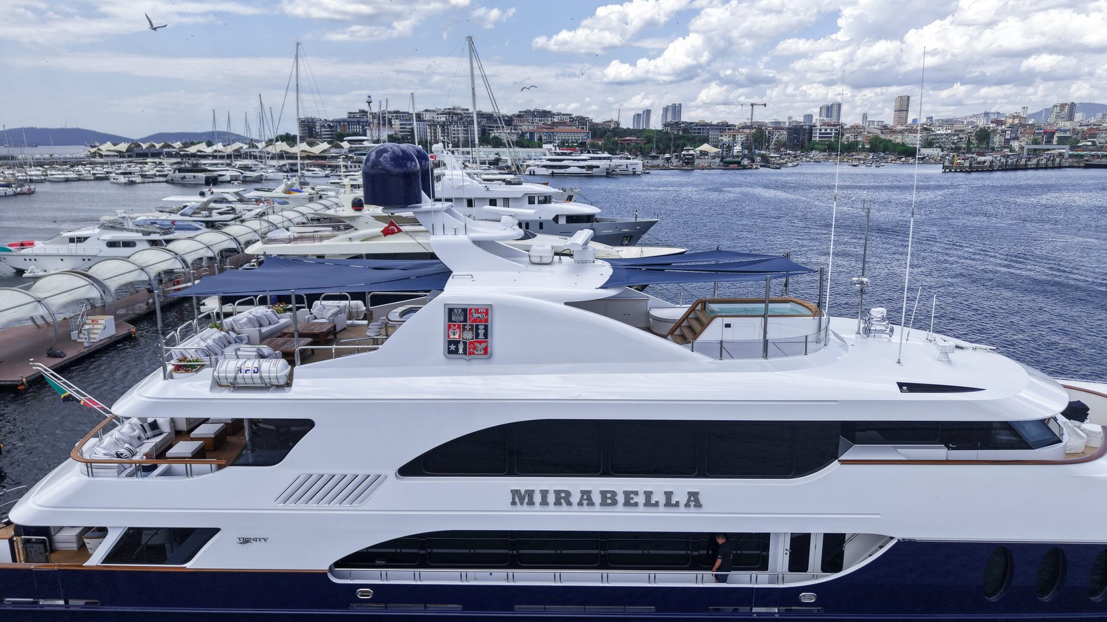 M/Y Mirabella exterior profile after her 2026 refit at Reviva Refit, Mengi Yay Shipyard