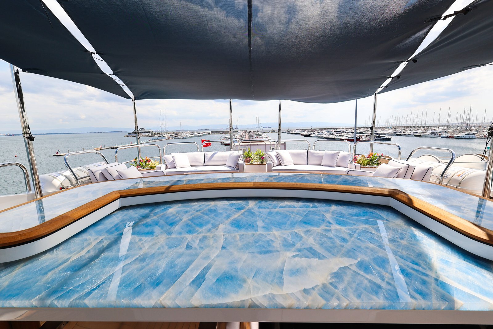 M/Y Mirabella sun deck after her 2026 refit at Reviva Refit, Mengi Yay Shipyard