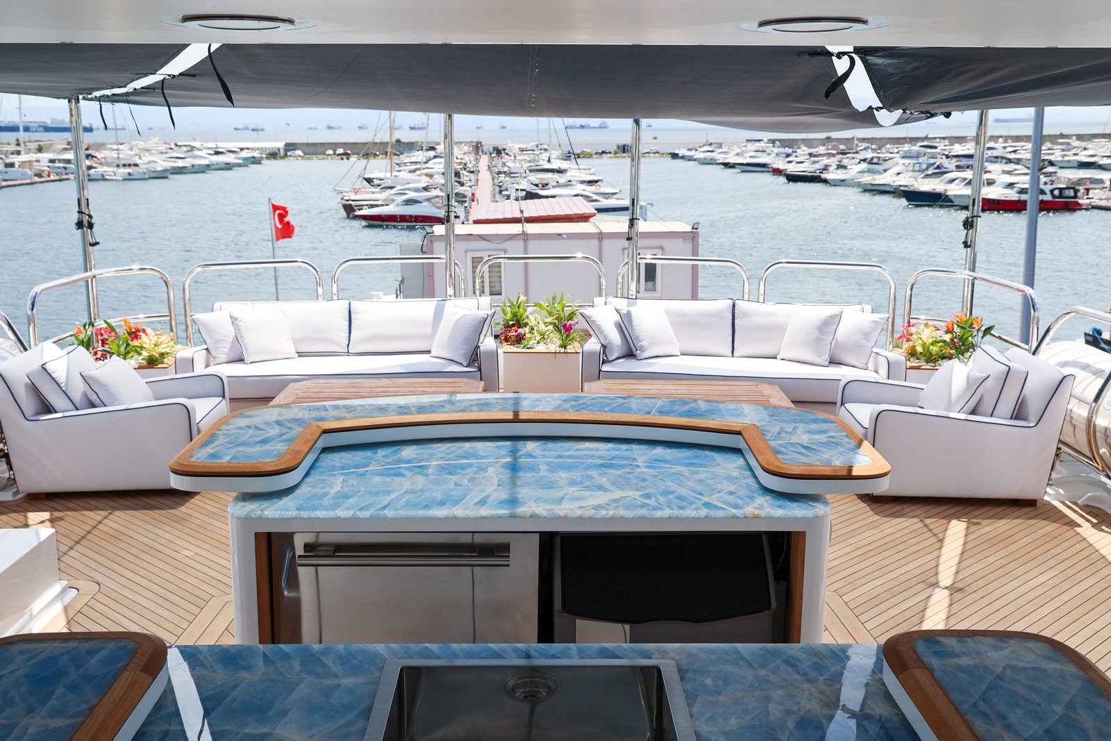 M/Y Mirabella sun deck after her 2026 refit at Reviva Refit, Mengi Yay Shipyard