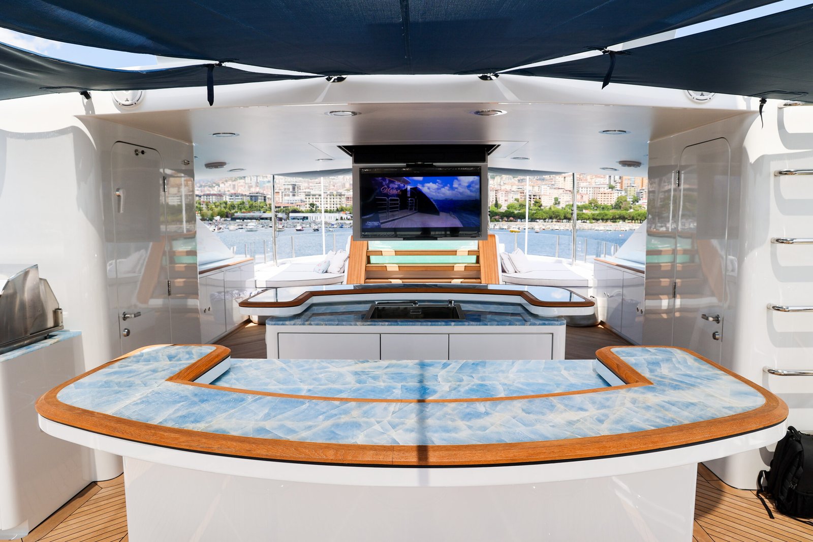 M/Y Mirabella sun deck after her 2026 refit at Reviva Refit, Mengi Yay Shipyard